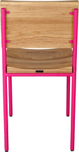 Load image into Gallery viewer, Hot pink metal chair with natural stain ash wood made in UK - back view round frame