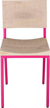 Load image into Gallery viewer, Hot pink metal chair with whitewash stain ash wood made in UK - front view round frame