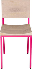 Load image into Gallery viewer, Hot pink metal chair with whitewash stain ash wood made in UK - front view round frame