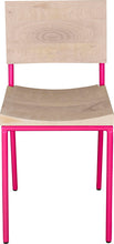 Load image into Gallery viewer, Hot pink metal chair with whitewash stain ash wood made in UK - front view round frame