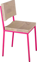 Load image into Gallery viewer, Hot pink metal chair with whitewash stain ash wood made in UK - angle view round frame