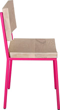 Load image into Gallery viewer, Hot pink metal chair with whitewash stain ash wood made in UK - side view round frame