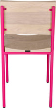 Load image into Gallery viewer, Hot pink metal chair with whitewash stain ash wood made in UK - back view round frame