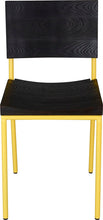 Load image into Gallery viewer, Yellow metal chair with black stain ash wood made in UK - front view round frame
