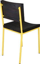 Load image into Gallery viewer, Yellow metal chair with black stain ash wood made in UK - back side view round frame