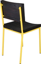Load image into Gallery viewer, Yellow metal chair with black stain ash wood made in UK - back side view round frame