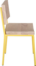 Load image into Gallery viewer, Yellow metal chair with whitewash stain ash wood made in UK - side view round frame