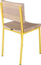 Load image into Gallery viewer, Yellow metal chair with whitewash stain ash wood made in UK - back side view round frame