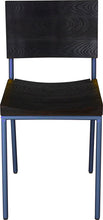 Load image into Gallery viewer, Blue chair metal with black stain ash wood made in UK - front view round frame