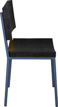 Load image into Gallery viewer, Blue chair metal with black stain ash wood made in UK - side view round frame