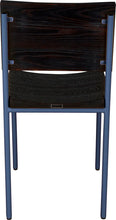 Load image into Gallery viewer, Blue chair metal with black stain ash wood made in UK - back view round frame