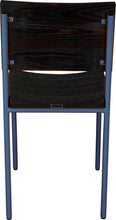 Load image into Gallery viewer, Blue chair metal with black stain ash wood made in UK - back view round frame