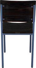Load image into Gallery viewer, Blue chair metal with black stain ash wood made in UK - back view round frame
