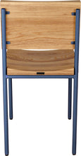 Load image into Gallery viewer, Blue chair metal with natural stain ash wood made in UK - back view round frame