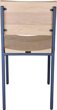 Load image into Gallery viewer, Blue chair metal with whitewash stain ash wood made in UK - back view round frame