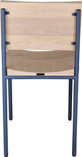 Load image into Gallery viewer, Blue chair metal with whitewash stain ash wood made in UK - back view round frame