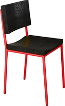 Load image into Gallery viewer, Red metal with black stain ash wood made in UK - angle view round frame