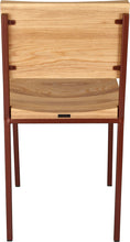 Load image into Gallery viewer, Copper metal chair with natural stain ash wood made in UK - back view square frame