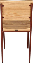 Load image into Gallery viewer, Copper metal chair with natural stain ash wood made in UK - back view square frame