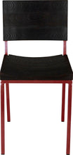 Load image into Gallery viewer, Crimson red metal chair with black stain ash wood made in UK - front view square frame