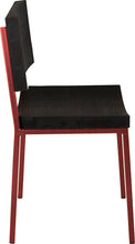 Load image into Gallery viewer, Crimson red metal chair with black stain ash wood made in UK - side view square frame