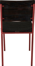 Load image into Gallery viewer, Crimson red metal chair with black stain ash wood made in UK - back view square frame