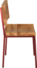 Load image into Gallery viewer, Crimson red metal chair with natural stain ash wood made in UK - side view square frame