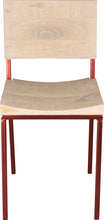 Load image into Gallery viewer, Crimson red metal chair with whitewash stain ash wood made in UK - front view square frame