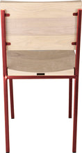 Load image into Gallery viewer, Crimson red metal chair with whitewash stain ash wood made in UK - back view square frame