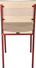 Load image into Gallery viewer, Crimson red metal chair with whitewash stain ash wood made in UK - back view square frame