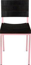 Load image into Gallery viewer, Pink metal chair with black stain ash wood made in UK - front view square frame