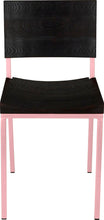 Load image into Gallery viewer, Pink metal chair with black stain ash wood made in UK - front view square frame