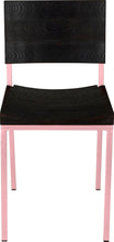 Load image into Gallery viewer, Pink metal chair with black stain ash wood made in UK - front view square frame