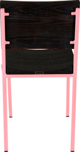 Load image into Gallery viewer, Pink metal chair with black stain ash wood made in UK - back view square frame
