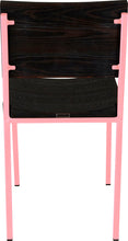 Load image into Gallery viewer, Pink metal chair with black stain ash wood made in UK - back view square frame