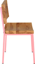 Load image into Gallery viewer, Pink metal chair with natural stain ash wood made in UK - side view square frame