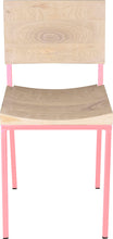 Load image into Gallery viewer, Pink metal chair with whitewash stain ash wood made in UK - front view square frame