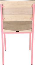 Load image into Gallery viewer, Pink metal chair with whitewash stain ash wood made in UK - back view square frame