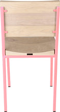 Load image into Gallery viewer, Pink metal chair with whitewash stain ash wood made in UK - back view square frame