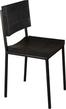 Load image into Gallery viewer, Gloss black metal chair with black stain ash wood made in UK - angle view square frame