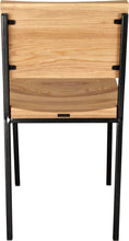 Load image into Gallery viewer, Gloss black metal chair with natural stain ash wood made in UK - back view square frame