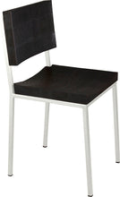 Load image into Gallery viewer, Gloss white metal chair with black stain ash wood made in UK - angle view square frame