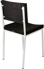 Load image into Gallery viewer, Gloss white metal chair with black stain ash wood made in UK - back side view square frame