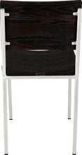 Load image into Gallery viewer, Gloss white metal chair with black stain ash wood made in UK - back view square frame