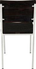 Load image into Gallery viewer, Gloss white metal chair with black stain ash wood made in UK - back view square frame