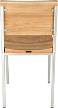 Load image into Gallery viewer, Gloss white metal chair with natural stain ash wood made in UK - back view square frame