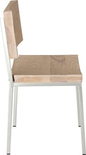 Load image into Gallery viewer, Gloss white metal chair with whitewash stain ash wood made in UK - side view square frame