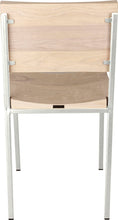 Load image into Gallery viewer, Gloss white metal chair with whitewash stain ash wood made in UK - back view square frame