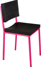 Load image into Gallery viewer, Hot pink metal chair with black stain ash wood made in UK - angle view square frame