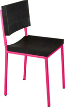 Load image into Gallery viewer, Hot pink metal chair with black stain ash wood made in UK - angle view square frame